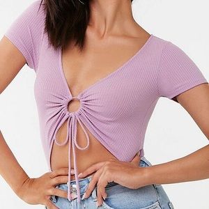 NWT Dusty Lavender Ribbed Ruched Knit Bodysuit